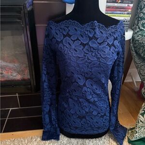 Zanzea Royal Blue Lace Off-Shoulder Blouse